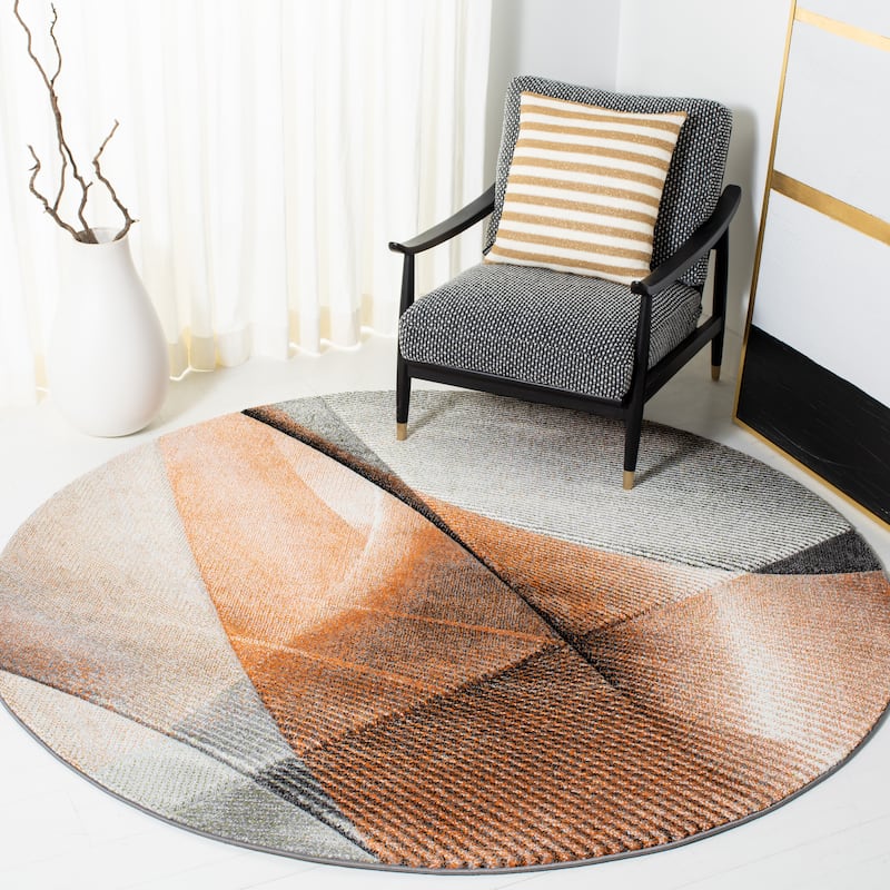 SAFAVIEH Hollywood Verbena Mid-Century Modern Abstract Rug - 8' Round - Grey/Orange