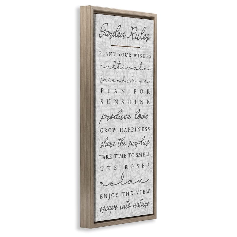 Stupell Garden Rules on Floral Pattern Framed Floater Canvas Wall Art Design By Lil' Rue