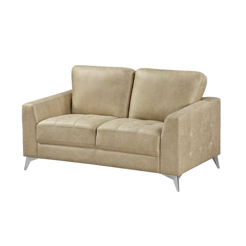 Casie Loveseat, Sand Brown Microfiber Foam, Chrome Legs 61 Inch