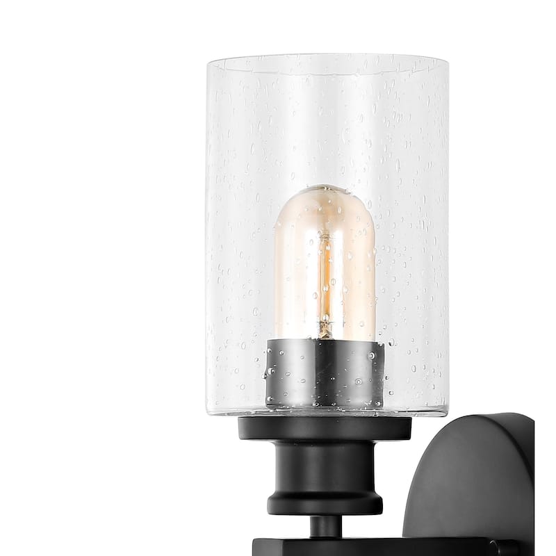 Jules Edison 16.5" Cylinder 2-Light Iron/Seeded Glass Farmhouse Contemporary LED Wall Sconce, Black by JONATHAN Y - One