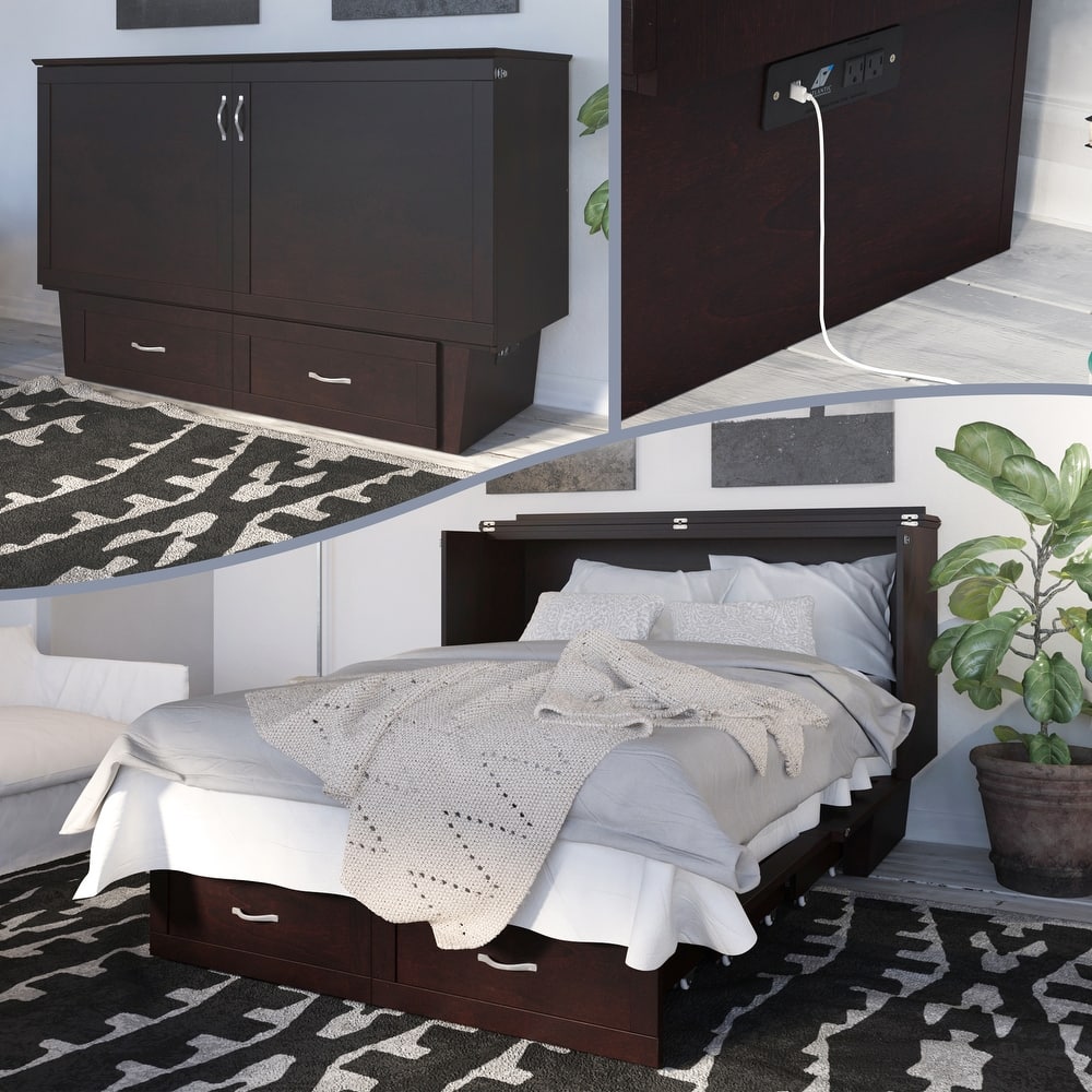 Monroe Queen Murphy Bed Chest with Mattress and Built-In Charger