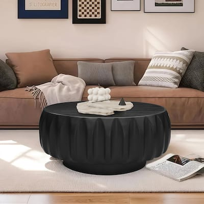 Elegant Round Solid Wood Coffee Table – Hand-Carved Sculptural Design‌