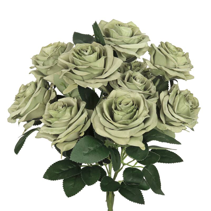 Set of 2 Artificial Queen Rose Flower Stem Bush Bouquet 18in