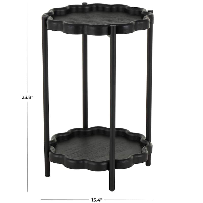 Wood Floral Inspired 2 Level Accent Table with Metal Legs - Black - Roche River Decor