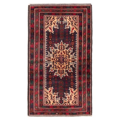 Teimani Navy, Red Rug 3'9" x 6'7" - 3'9 x 6'7