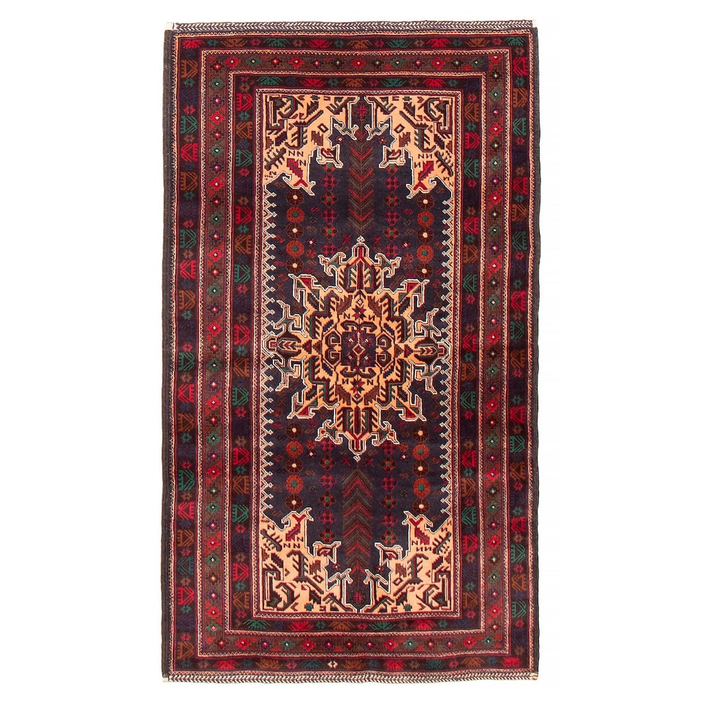 Teimani Navy, Red Rug 3'9" x 6'7" - 3'9 x 6'7