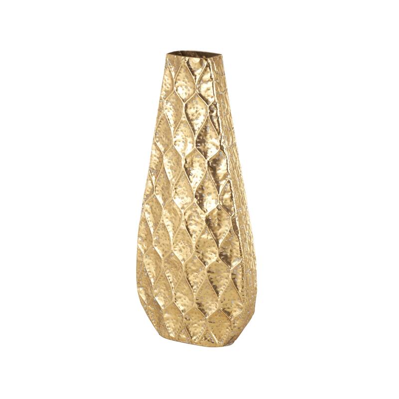 Metal Textured Concaved Teardrop Decorative Vase with Spotted Gray Accents - Gold - Roche River Decor