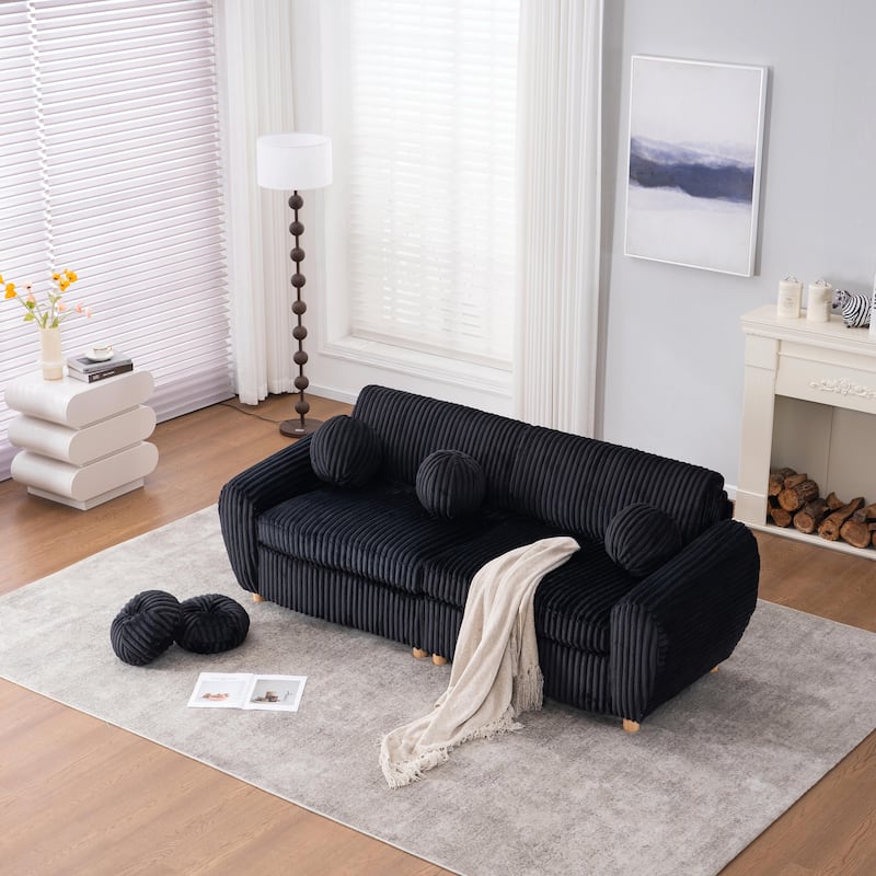84" Corduroy Sofa - Modern Oversized Loveseat - Black