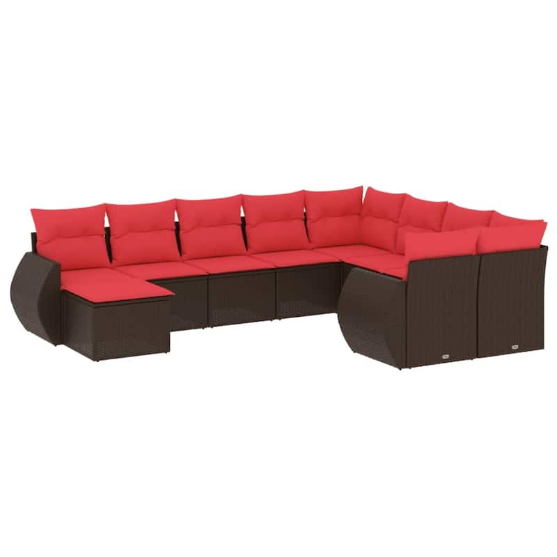vidaXL 10 Piece Patio Sofa Set with Cushions Black Poly Rattan - 24.4" x 24.4" x 27.2"