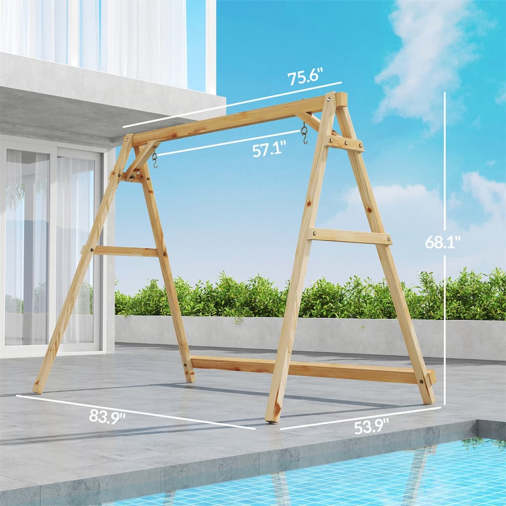 Two-Seater Swing Frame with Reinforced Wood and Hanging Rings - 83.9" W x 53.9" D x 68.1" H