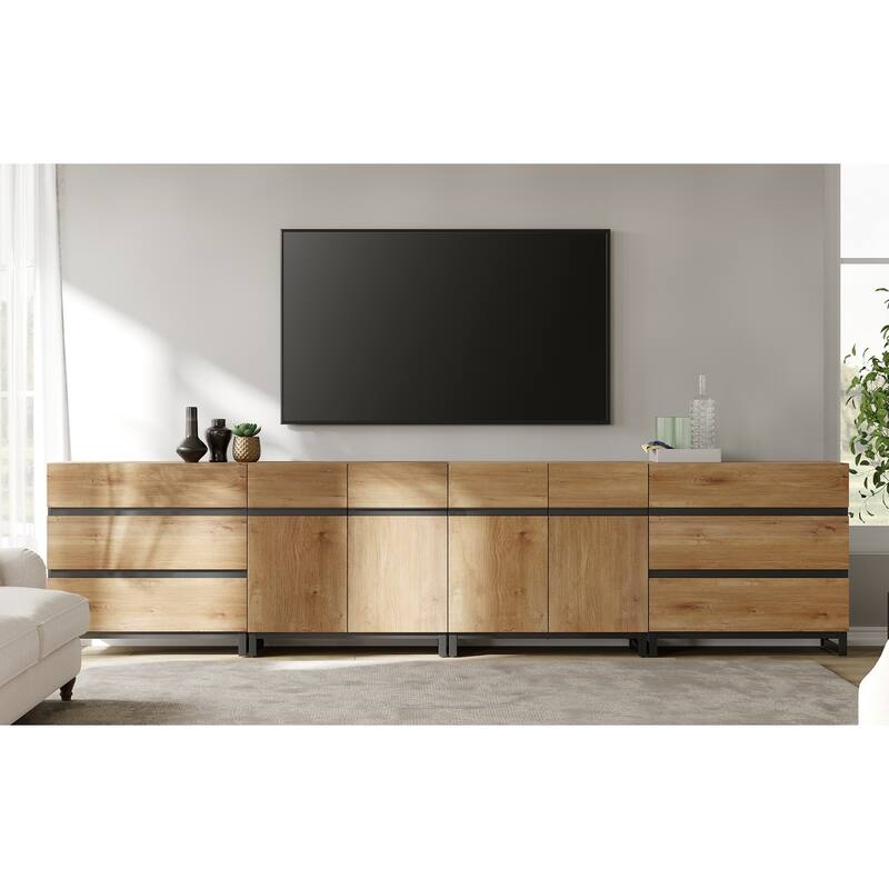 Modern TV Stand for TVs up to 120 Inches, 4-in-1 Media Console with 6 Drawers and Adjustable Shelves, Entertainment Center