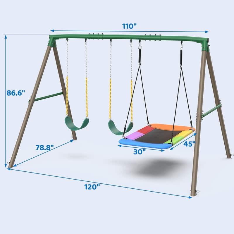 Hapfan 7.3ft Tall 600lb Heavy Duty Swing Set with 1 Platform Swing, 2 Belt Swings,A Frame Metal Swing Set