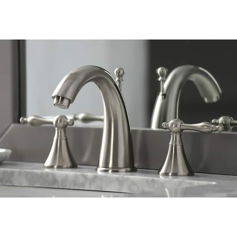 Kingston Brass Naples Deck Mount Widespread Bathroom Faucet with Brass Pop-Up