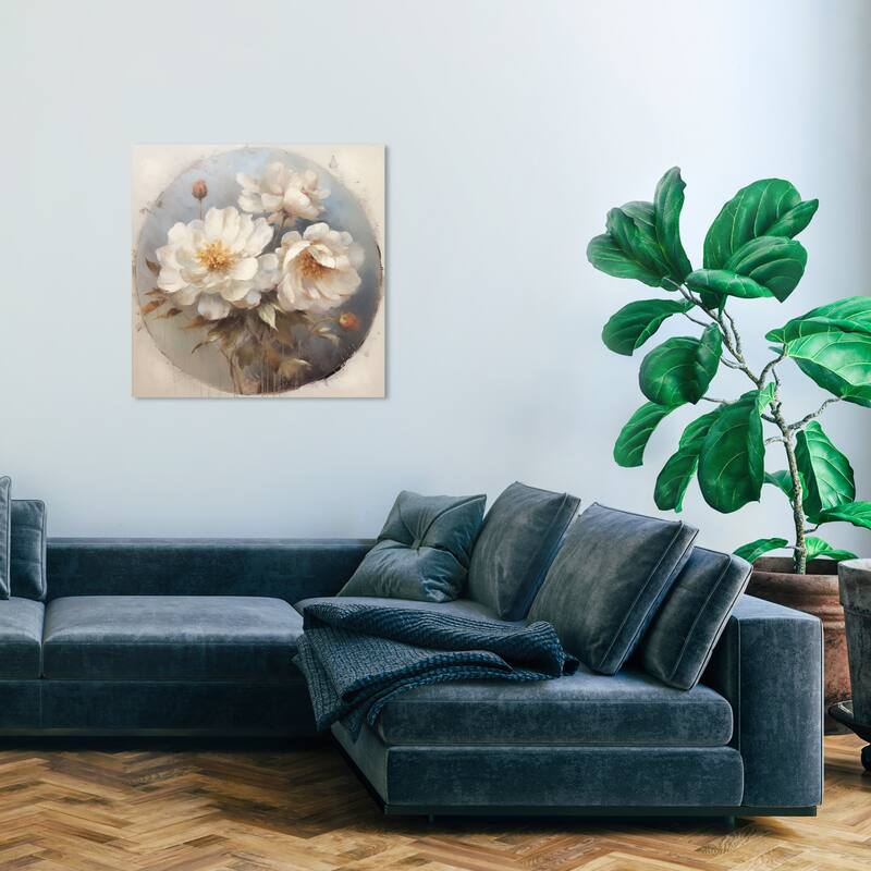 Wynwood Studio Canvas Floral and Botanical Flowers Country Style White and Light Brown French Country Wall Art Canvas Print - 30 x 30