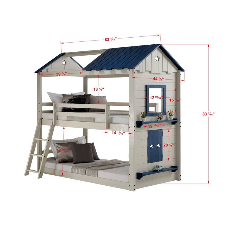Star Gaze Grey/Blue Twin-over-Twin Playhouse Bunk Bed