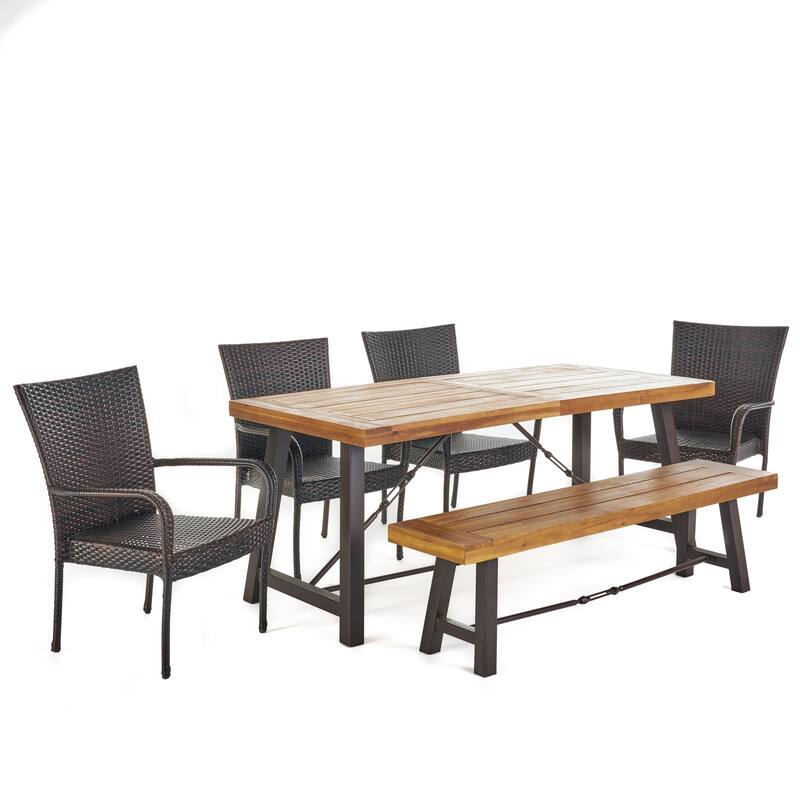 Salons Outdoor 6-pc. Wicker Wood Dining Set by Christopher Knight Home