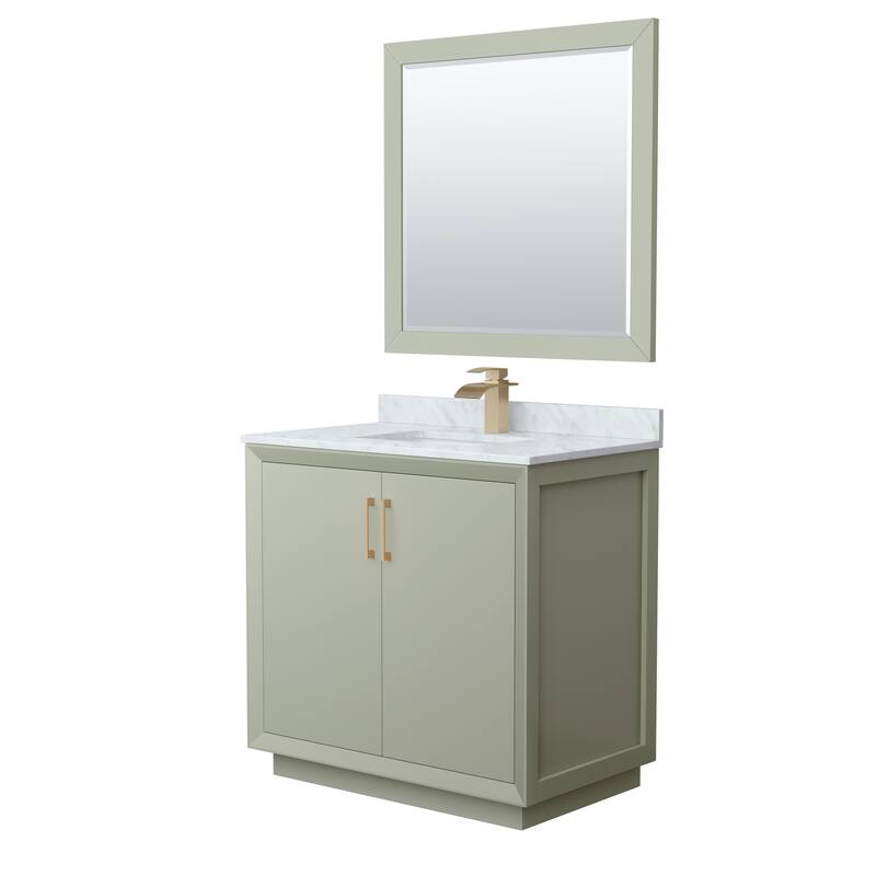 Strada 36-Inch Single Vanity Set, Carrara Marble Top, 34-Inch Mirror