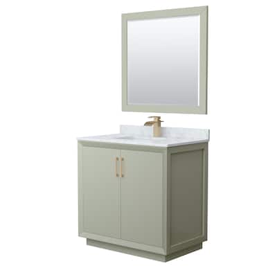 Strada 36-Inch Single Vanity Set, Carrara Marble Top, 34-Inch Mirror