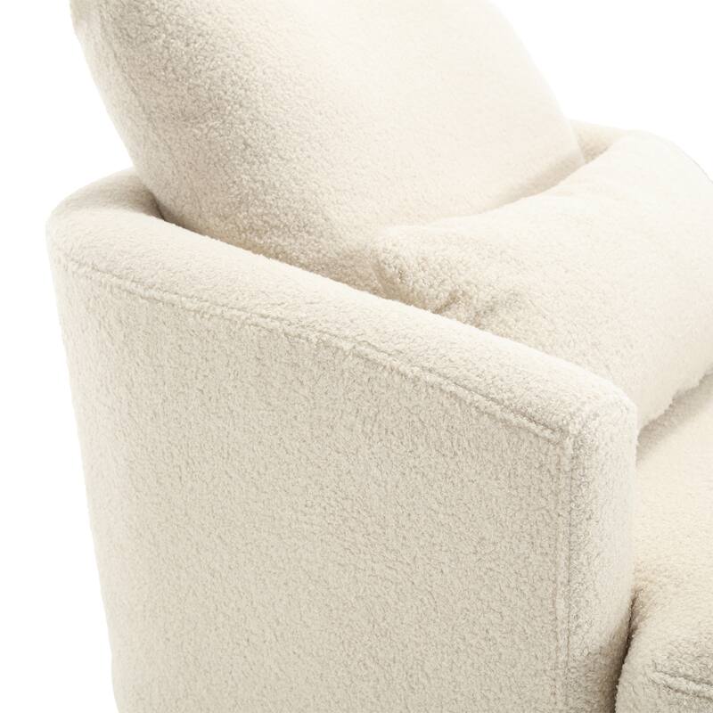Swivel Barrel Chair with 2 Pillows, Teddy Fabric Upholstered Club Chair, Lounge Sofa Chair with Round Armrests & Backrest
