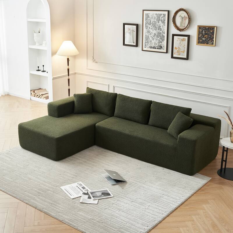 L-Shaped Modern Lambskin Fabric Upholstered Corner Cloud Sofa (Pure Sponge)
