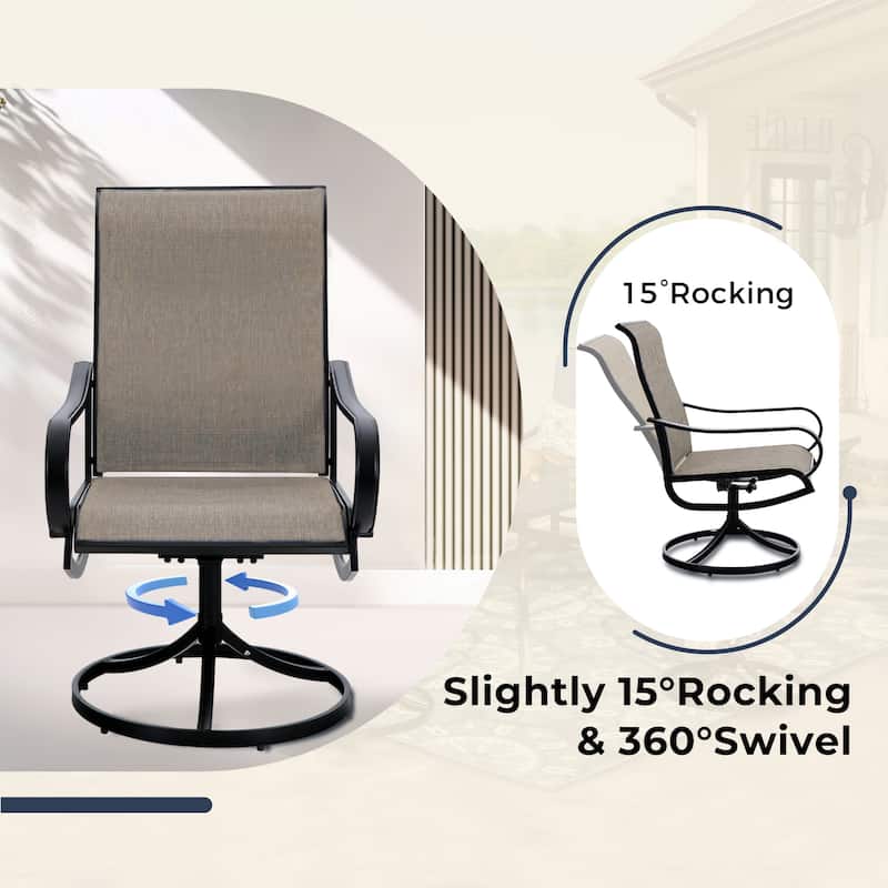 MAISON ARTS 5 Pieces Patio Dining Set, 4 Sling Dining Swivel Chairs and 37" Square Metal Table with Wood-Like Top