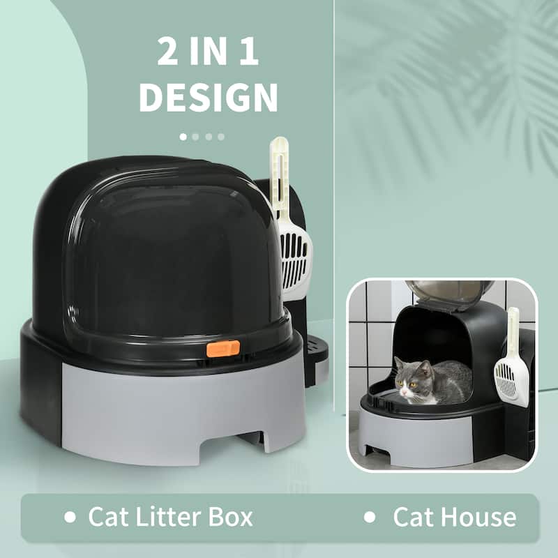 Cat Litter Box with Front Cover and Litter Scoop Included - 20.5" L x 23.6" W x 16.5" H