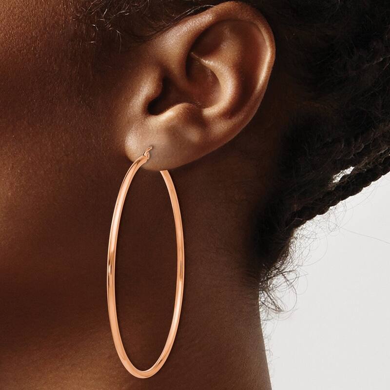 Curata 14k Rose Gold Polished Lightweight Tube Hoop Earrings - 62x60mm