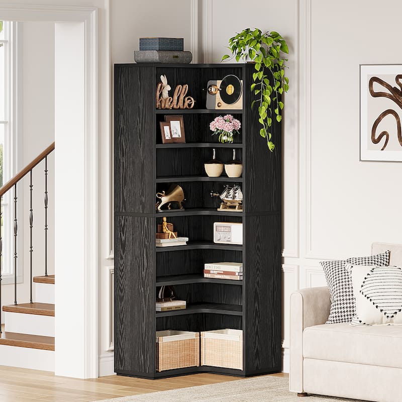 Corner Shelf, 9-Tier Modern Corner Bookcase, White L Shaped Bookshelf
