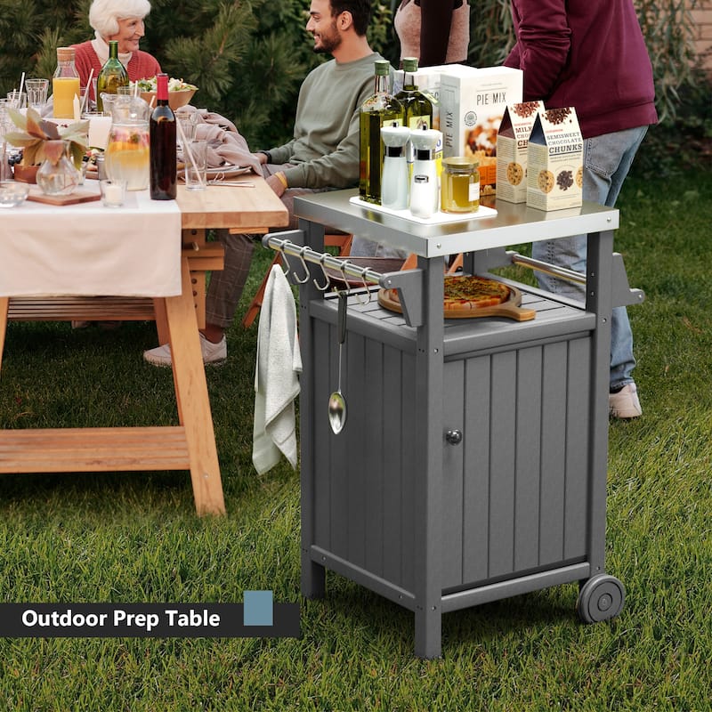 Barbecue/Grill Side Table Trolley, Outdoor Prep Dining Table Serving Cart with 304 Stainless Steel Top-HDPE - N/A