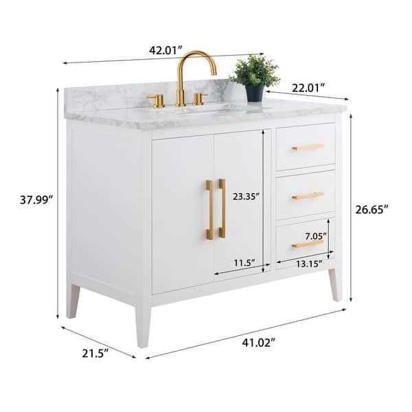 dimension image slide 1 of 21, Vanity Art 42" Single Sink Bathroom Vanity Cabinet with Engineered Marble Countertop