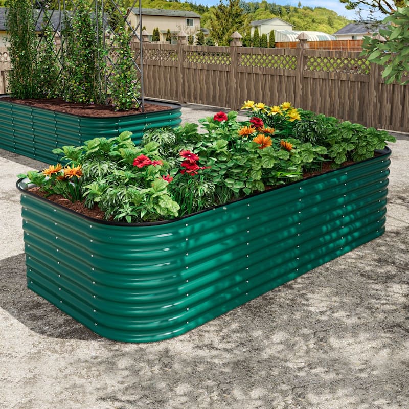 VEIKOUS 24''H Galvanized Raised Garden Bed, Durable Outdoor Planter Box with Rust-Resistant Steel