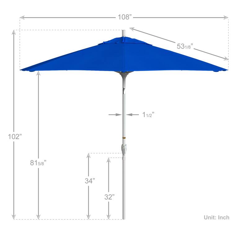 California Umbrella 9' Round Crank Lift Push Button Tilt White Aluminum Patio Umbrella Sunbrella