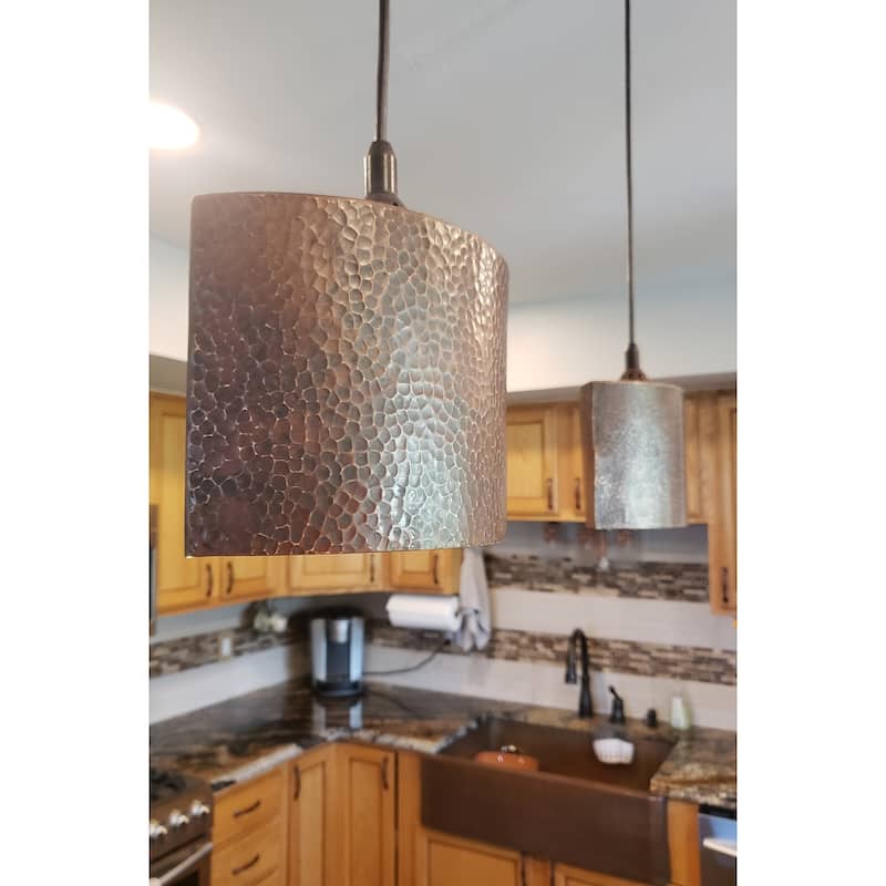 Hammered Copper 8-in Oval Cylinder Pendant Light in Oil Rubbed Bronze (L800DB)