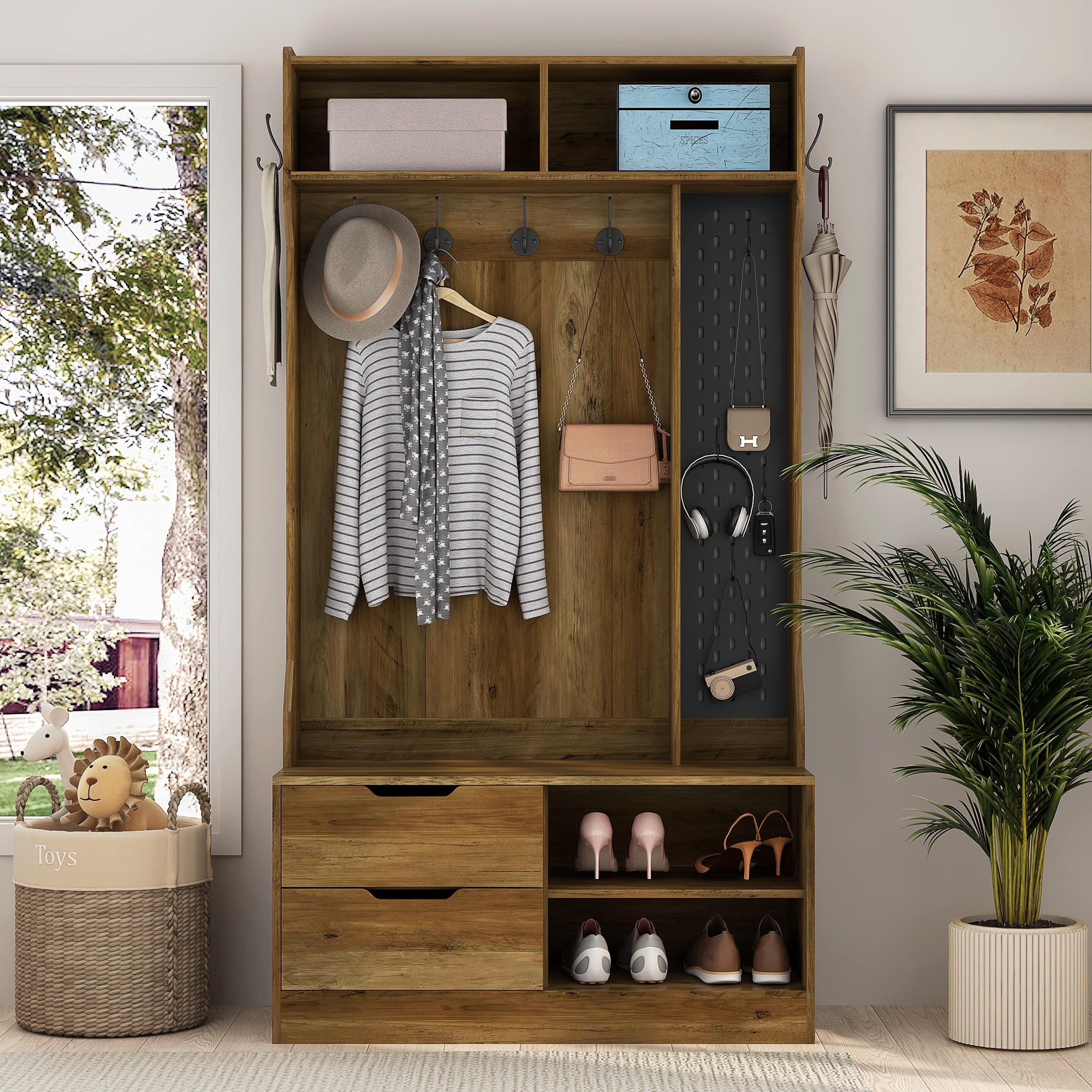 Solid wood entryway hall tree 2025