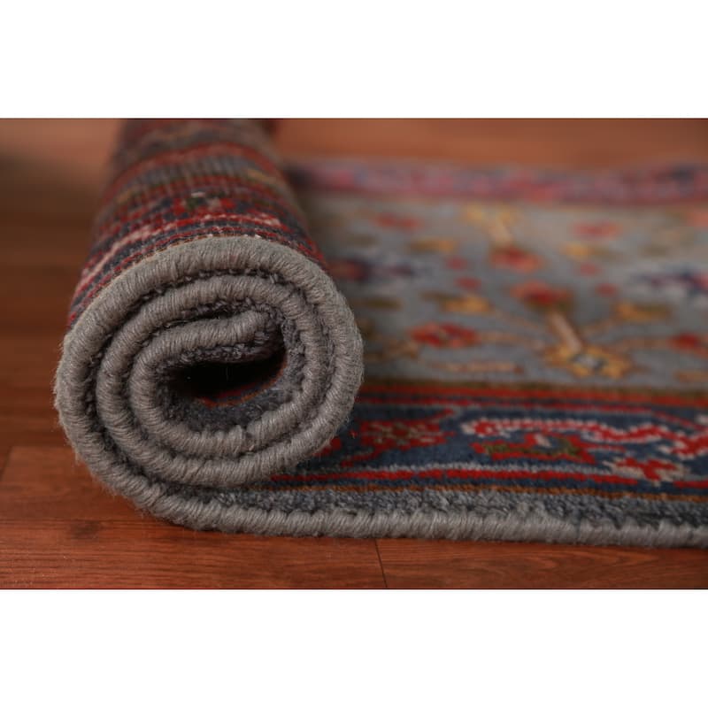 Hand Knotted Oriental 100% Wool Carpet Traditional Geometric Greys & Charcoal Heriz (serapi) Runner Rug - 7' 11'' X 2' 7''