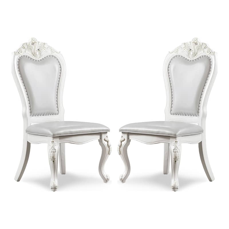 Furniture of America Eugene Traditional Solid Wood Dining Side Chairs with Nailhead Trim and Cabriole Legs (Set of 2)