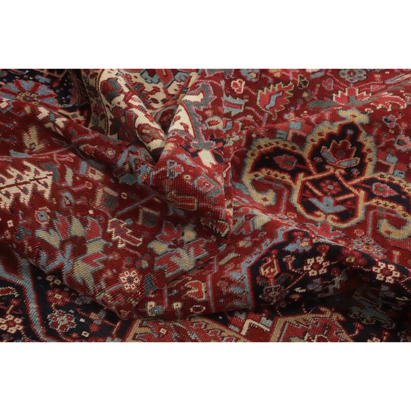Hand Knotted Oriental 100% Wool Carpet Traditional Floral Red Heriz (serapi) Area Rug - 12' 6'' X 9' 9''