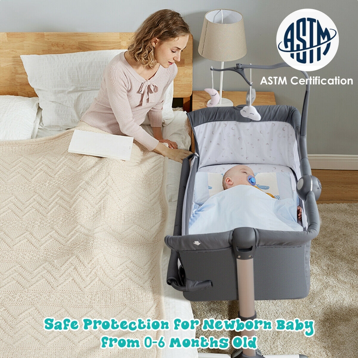 Gymax Portable Baby Bed Side Crib Height Adjustable W Music Box See Details On Sale Bed Bath Beyond 32321820