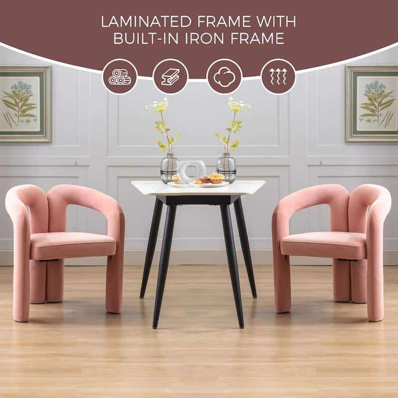 Pink Modern 25.2" Upholstered Accent Chair with Curved Circular Backrest and High-Density Foam (Set of 2)