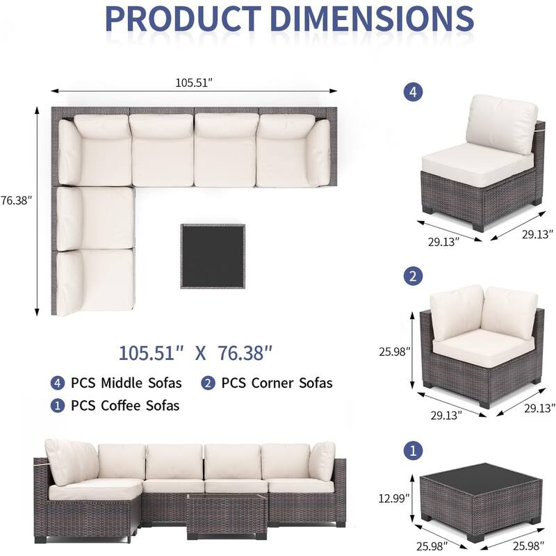 7 Piece PE Rattan Patio Conversation Set, All Weather Wicker Outdoor