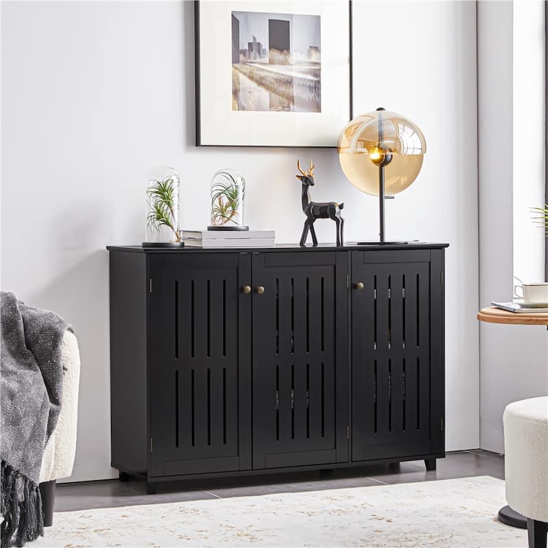 Yaheetech Louvered Door 4 Tier Shoe Storage Cabinet Closed Shoes Rack - N/A