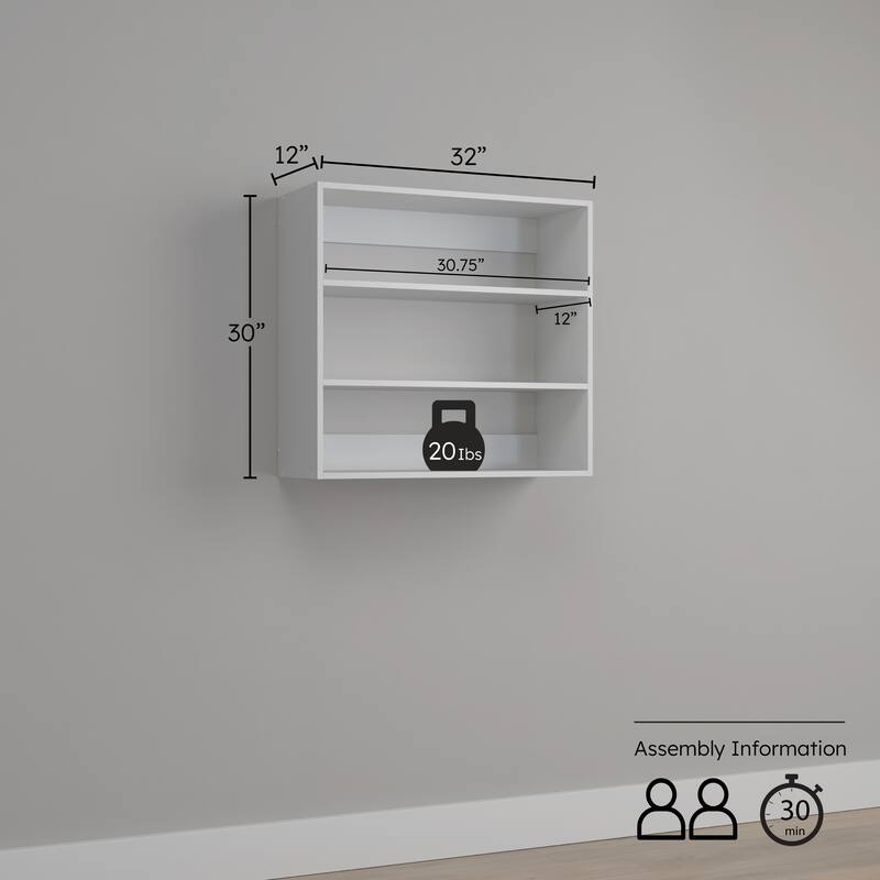 Prepac Elite 32"W Upper Cabinet, White Pantry Kitchen Storage Cabinet, Laundry Room Cabinet with 2 Adjustable Shelves