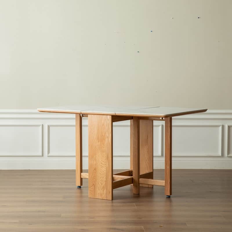 Extendable Solid Oak Dining Table with Rock Slab Top, Seats 4-6