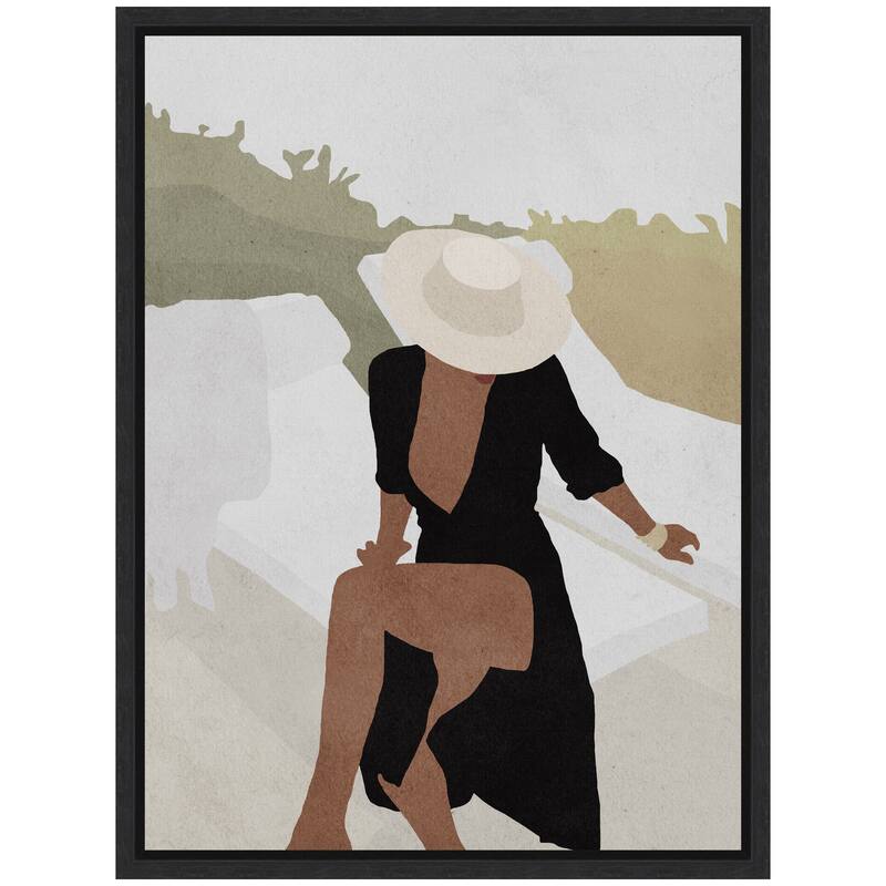 Kate and Laurel Sylvie Elegant Woman in Hat Framed Canvas by July Art Prints
