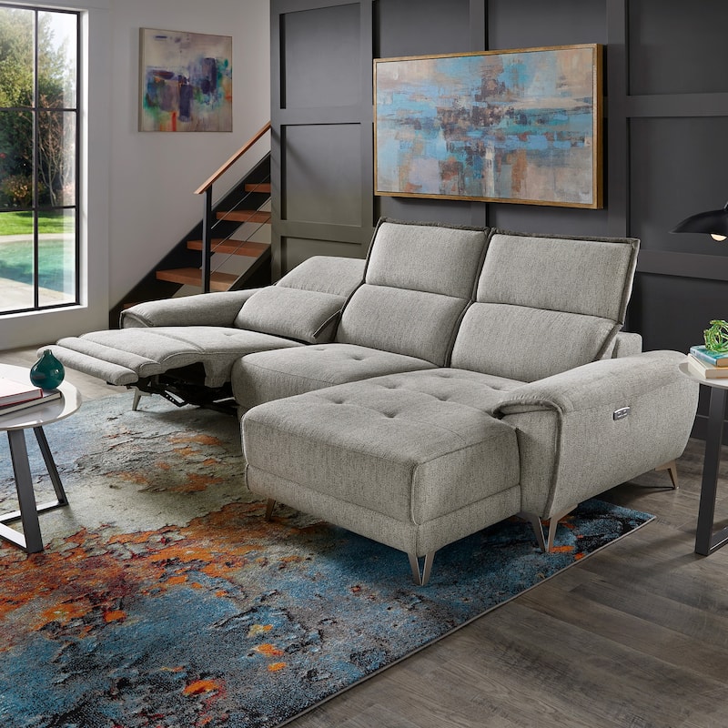 Matera Gray Yarn Dyed Fabric Power Recliner Sectional Sofa with Chaise and USB Charger by iNSPIRE Q Modern