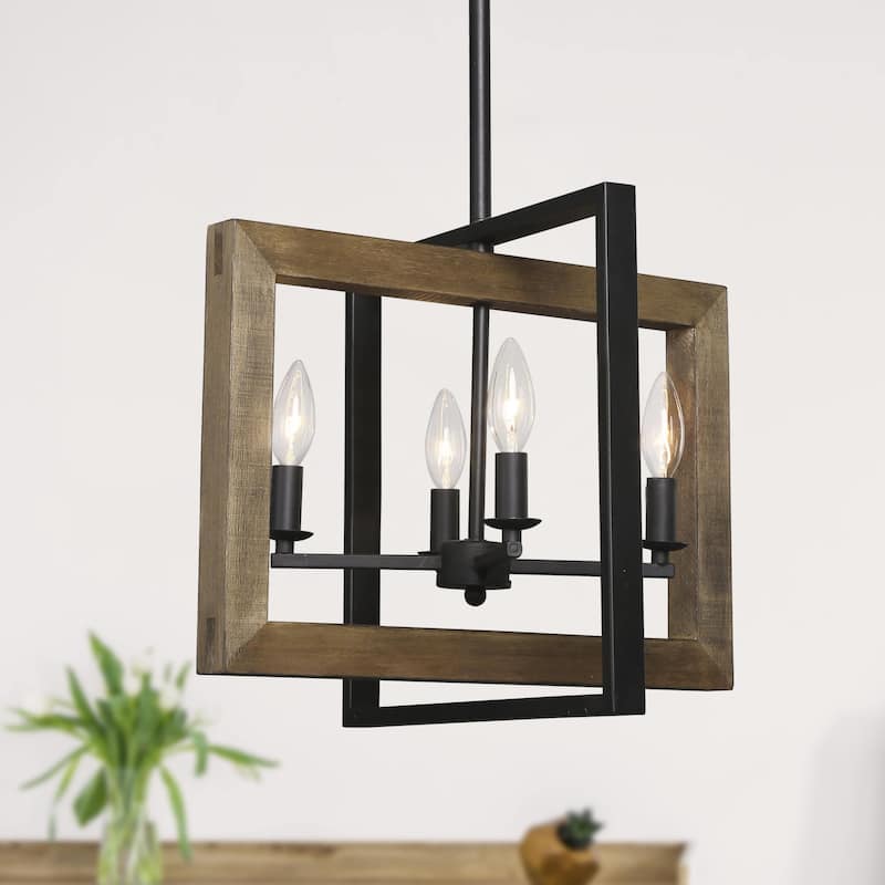 Farmhouse 6-Light Wood Linear Chandelier Island Lights for Dining Kitchen Island