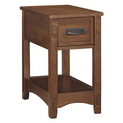22.13 in. Brown Rectangle Wood End Table with Storage Drawer for Convenience