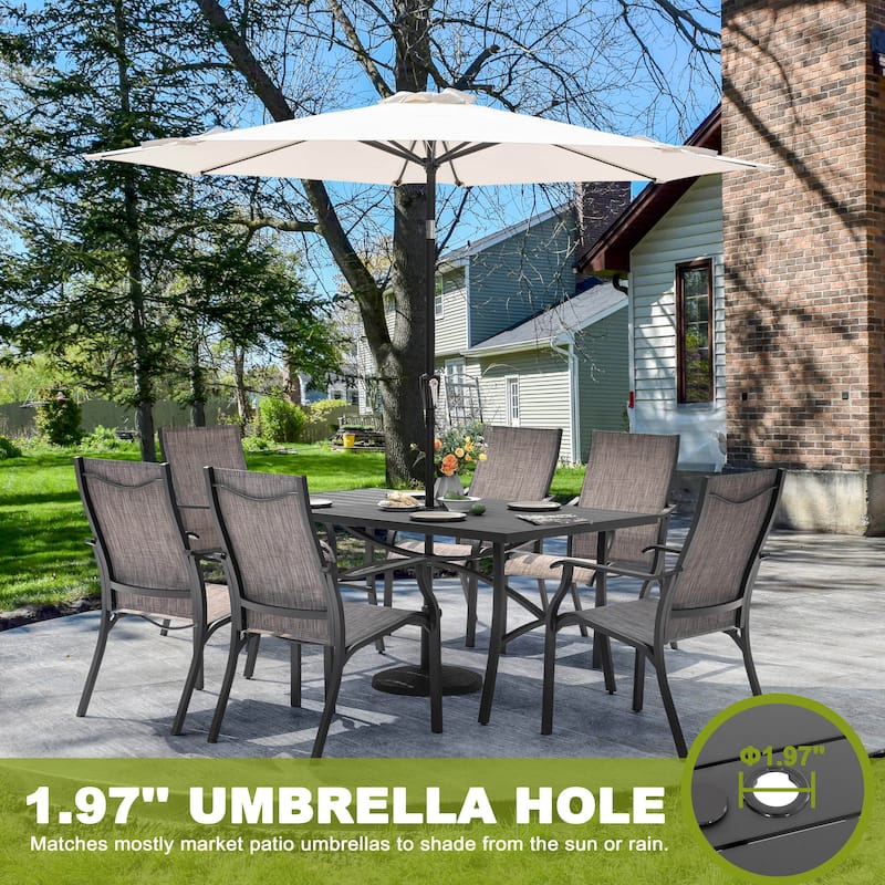 Patio 7-Piece Aluminum Dining Set with Textilene Chairs and Umbrella Hole