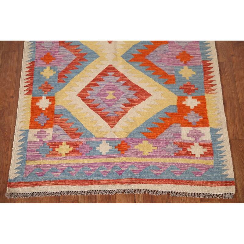 Reversible Kilim Area Rug Flatweave Accent Wool Carpet - 3'4"x 5'2"