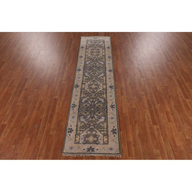 Transitional Oushak Oriental Runner Rug Hand-Knotted Wool Carpet - 2'7" x 9'9"